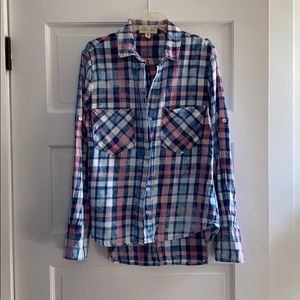 Cloth & Stone Navy/Blue/Pink Button Down Flannel